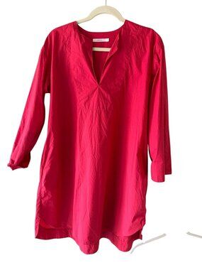 Lareida Womens Poplin Long-sleeved Tunic A-line Dress Size L Red Cotton Casual